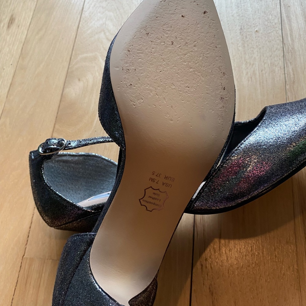 Nina, size 7.5, worn once, glitter gunmetal gray, leather sole - Picture 7 of 10